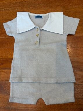 Bon Bebe Light Cream Knit Polo Top & Shorts Set - Soft Cream